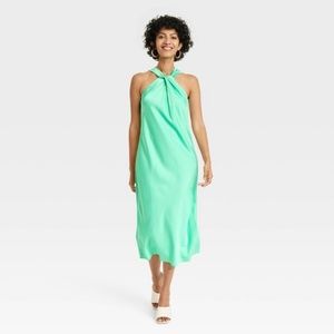 Halter Slip Dress - Aqua Green